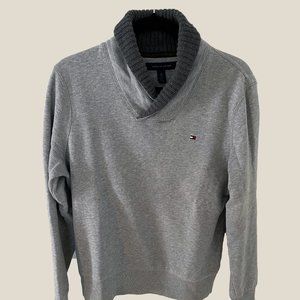 SALE XS TOMMY HILFIGER GREY SHAWL NECK FLEECE SWEATER